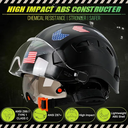 Miniatura 2 de Construction Hard Hats with Clear and Tinted Visor - OSHA Approved ANSI Z89.1 Dual Eye Protection Black Hard Hat with Chin Straps for Men Sombrero