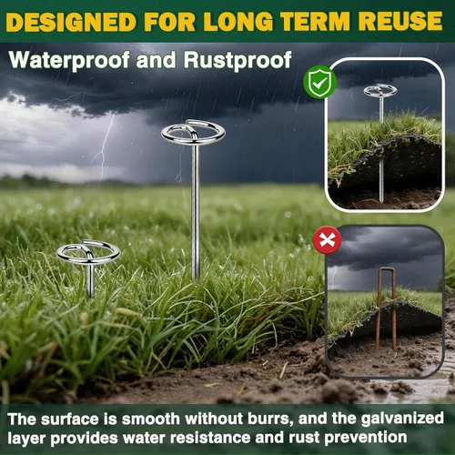 Miniatura 6 de 60 grapas de tela de paisaje, estacas de tela de paisaje de alta resistencia, estacas de barrera galvanizada de 6 pulgadas con herramienta