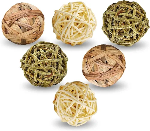 Miniatura 11 de SunGrow Paquete de 3 bolas masticables de conejo, juguete de dentición de hierba surtida para mascotas de bolsillo pequeñas, soporte de desgaste