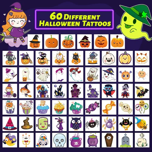 Miniatura 5 de winthrop 240 tatuajes temporales luminosos a granel de Halloween para niños, que brillan en la oscuridad, impermeables, de seguridad, envueltos
