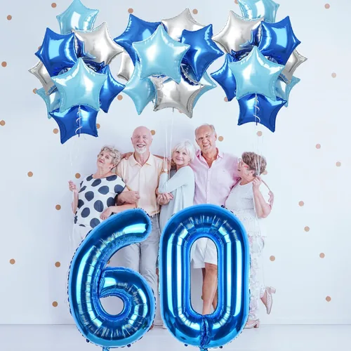 Miniatura 4 de Globo grande de aluminio 60, 40 pulgadas, color verde azulado oscuro, globo autoinflable del número 60 para hombres de 60 cumpleaños, globos de Azul