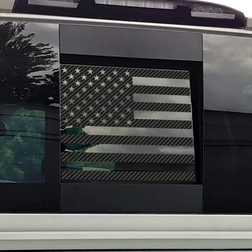 Adhesivo de bandera estadounidense para ventana trasera media, fácil de instalar, compatible con Toyota Tacoma 2016-2022 (fibra de carbono negra)