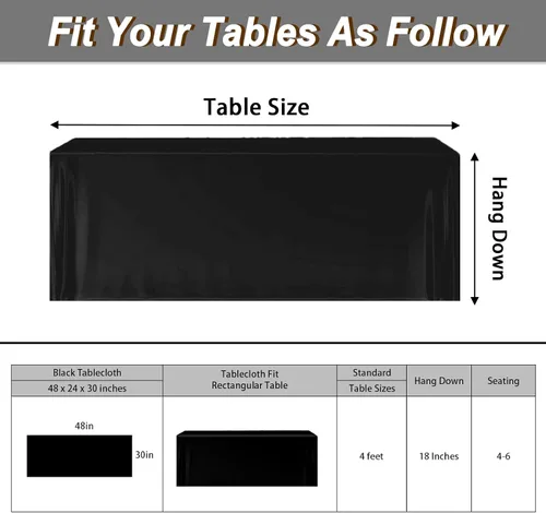 Miniatura 3 de Fixwal Fundas de mesa, paquete de 2 fundas ajustadas de 4 pies, protector de mesa negro para mesa plegable, mantel ajustado de 48 x 24 pulgadas