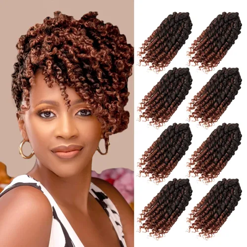 Miniatura 97 de Bileaf Cabello de Ganchillo Passion Twist Pre-retorcido de 10 Pulgadas, 8 Paquetes de Ganchillo Passion Twist, Cabello Corto Passion Twist