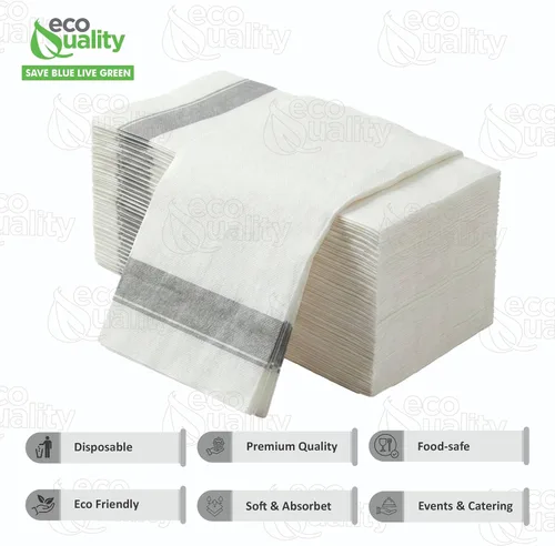 Miniatura 2 de Servilletas de cena desechables como tela con diseño de borde plateado, toallas de un solo uso con tacto de lino, absorbentes, suaves, elegantes