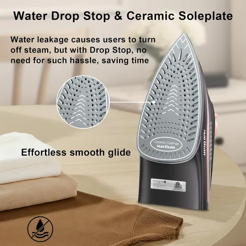 Miniatura 7 de Martisan Plancha inalámbrica para ropa, 1600 W, inalámbrico, calentamiento rápido, cable retráctil, base de carga de energía, suela de cerámica