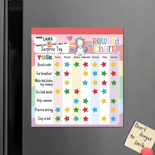 Miniatura 9 de Tabla de recompensas para niños – Tabla de comportamiento magnética de unicornio para niños, almohadilla con 26 tablas de tareas, calcomanías