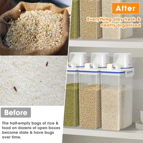 Miniatura 7 de TBMax Contenedor de arroz 1.8 kg / 4 libras Dispensador de arroz con taza de medición, contenedor de almacenamiento de alimentos para cocina