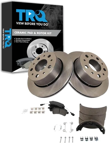 Miniatura 142 de TRQ Kit de pastillas de freno y rotor Posi trasero premium con zapatas de estacionamiento para camión GM SUV