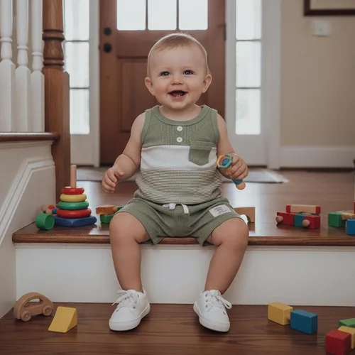 Miniatura 36 de Ropa de bebé niño sin mangas + pantalones cortos con estampado a rayas con bolsillos, 2 piezas de trajes de verano