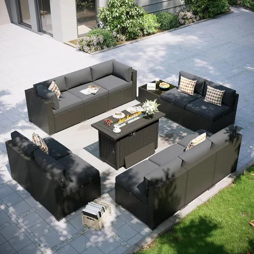 Miniatura 16 de Aoxun Juego de muebles de patio, 7 piezas de sofás seccionales para exteriores con funda impermeable, mimbre de ratán para exteriores, juego