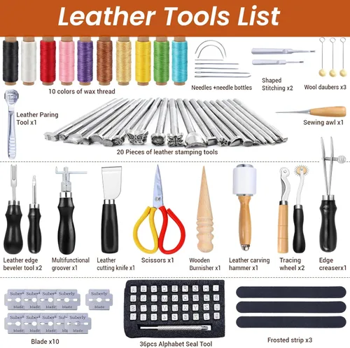 Miniatura 2 de Herramientas de trabajo de cuero Kit de manualidades para tallar, estampado, costura, punzonado, corte con bolsa de almacenamiento, kit profesional