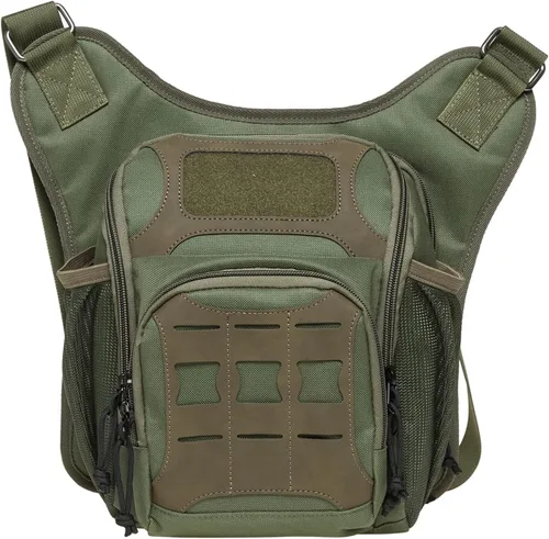 Bolso de mensajero de lona vintage para hombre, bolso de mensajero de retazos de cuero en el pecho 3-3-ejército Verde