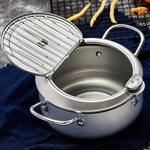 Miniatura 4 de Olla freidora, olla de papas fritas tempura sartén con termómetro (diámetro 8 pulgadas), 8 pulgadas