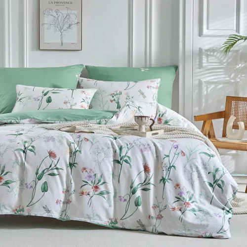 Miniatura 10 de Lekesky - Juego de funda de edredón de algodón tamaño queen, 100% algodón reversible con estampado floral verde, juego de funda de edredón