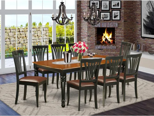 Miniatura 2 de East West Furniture DOAV9-BCH-LC - Juego de mesa de comedor de 9 piezas, incluye una mesa rectangular de madera con hoja de mariposa y 8 sillas