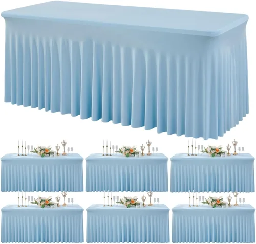 Miniatura 12 de Outpain - 4 paquetes de mantel de elastano de 6 pies para mesas plegables estándar - Mantel de mesa rosa bebé, protector de mesa para fiesta, boda