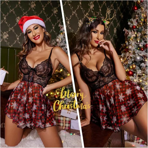 Miniatura 3 de Avidlove Lencería para mujer, babydoll de encaje, camisón de malla, camisón de noche, lencería seductora