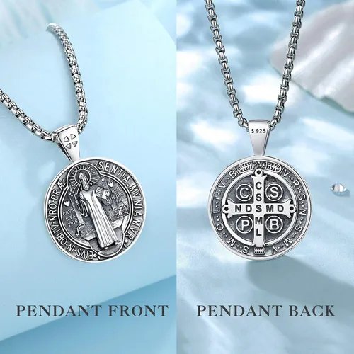 Miniatura 337 de EUDORA Collar de plata de ley 925, San Cristóbal y San Benito, San Miguel, Virgen María, San Judas Tadeo, Cruz de Buen Pastor y Arcángel, Medalla