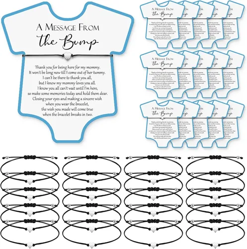 Henoyso Juego de 25 pulseras ajustables para baby shower, tarjetas de corazón, regalo de fiesta para baby shower, regalos de revelación de género