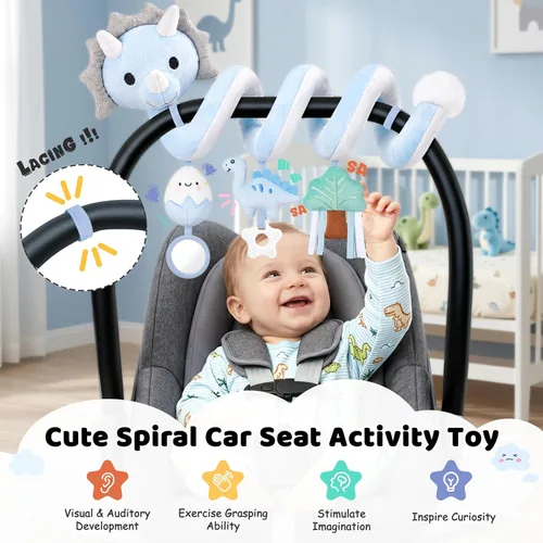 Miniatura 6 de Stuffed Juguetes de asiento de coche en espiral, asiento de automóvil infantil de dinosaurio, juguetes sensoriales de alto contraste, accesorios