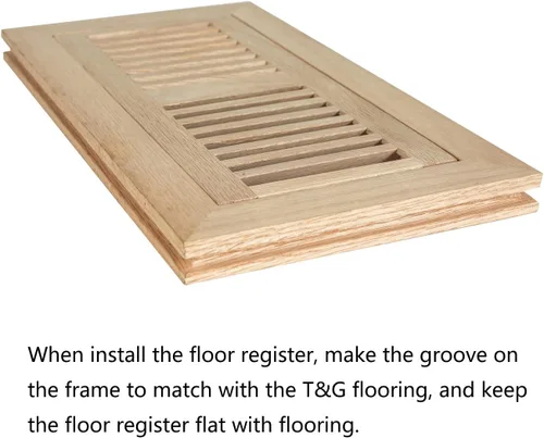 Miniatura 3 de Registro de piso de madera de roble blanco, montaje empotrado con marco, 4 x 10 pulgadas, sin terminar Blanco (White Oak)