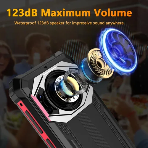 Miniatura 2 de FOSSIBOT F101P Android 13 Teléfono inteligente resistente, 7 GB+64 GB /1 TB Teléfono de llamada resistente 10600 mAh Teléfono desbloqueado 123dB Rojo