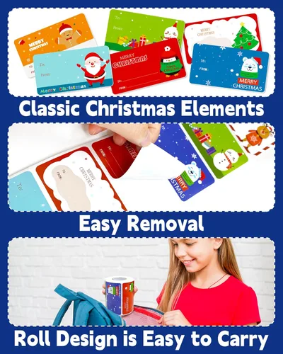 Miniatura 5 de Greingways 500 etiquetas adhesivas de nombre de Navidad, etiquetas autoadhesivas para regalos, bolsas, cajas, papel de regalo, etiquetas de regalo