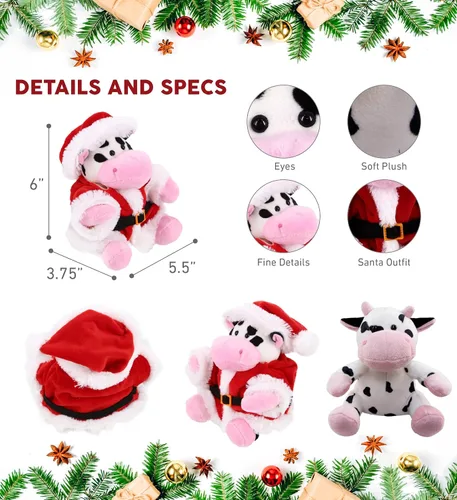 Miniatura 2 de DolliBu Juguete de peluche de vaca de Papá Noel, súper suave, disfraz de animal salvaje con traje de Papá Noel rojo, lindo regalo de vida silvestre