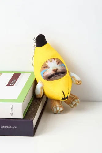 Miniatura 4 de Llavero de peluche de gato de plátano que llora, adornos divertidos felices del animal de peluche del gato del sonido del bebé