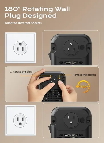 Miniatura 4 de Minetom Calentador de espacio portátil enchufable, calentador de pared pequeño de 800 W para uso en interiores, control remoto, temporizador de 12