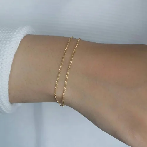 Miniatura 4 de Pulsera de cadena de elegante oro para mujer, pulseras de cadena individual o en capas, con eslabón de dije de corazón, karma, triángulo, perlas