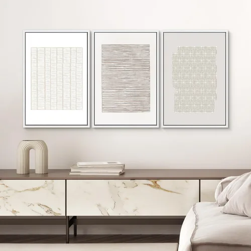 Miniatura 554 de SIGNWIN Lienzo enmarcado para pared, arte con pinceladas de flujo neutro en tonos beige abstractos, ilustraciones, arte moderno, decorativo