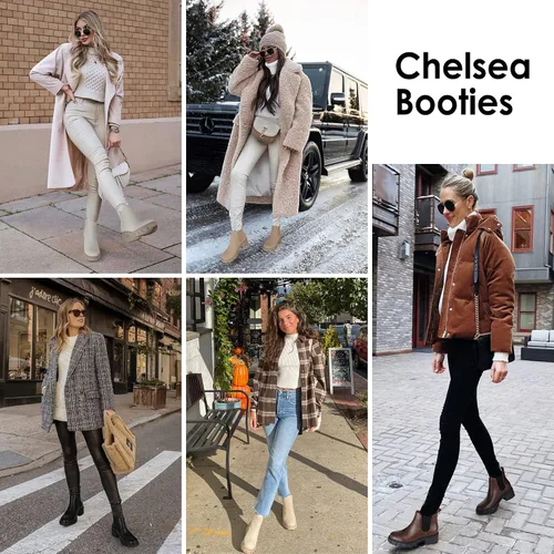 Miniatura 6 de Athlefit Botas Chelsea de moda para mujer, tacón grueso, sin cordones, elásticos y tobilleros