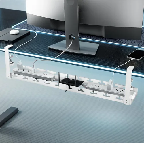 Miniatura 8 de ARES WING Bandeja extensible de 17 a 28.7 pulgadas para organizar cables debajo del escritorio con ranuras para cables, organizador de cables