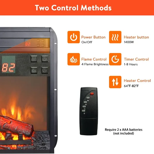 Miniatura 7 de Inserto de chimenea eléctrica de 23 pulgadas, calentador de chimenea eléctrico con control remoto/temporizador, brillo ajustable de 4 llamas