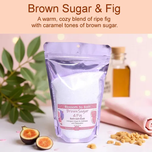 Miniatura 2 de Remojar sal de baño de azúcar morena e higos (16 onzas) – Fragancia natural – es perfecto para la relajación de cuerpo completo, remojo de pies