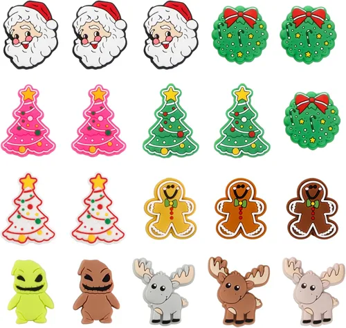 Sunrony 20 cuentas focales de silicona para hacer llaveros, cuentas de silicona focales de personajes navideños a granel para bolígrafos, pulseras,