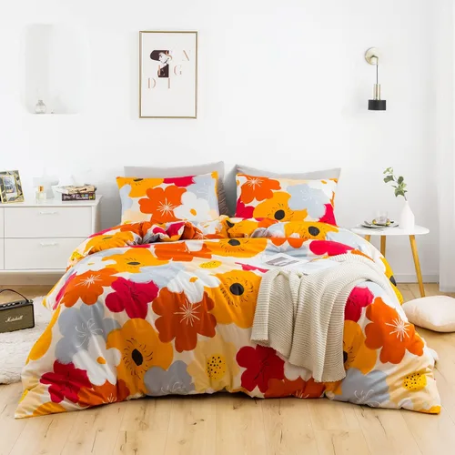 Miniatura 7 de Susybao - Juego de funda de plumón de 3 piezas 100 % algodón natural. Tamaño King Queen Juego de ropa de cama estampada en colores. 1 funda