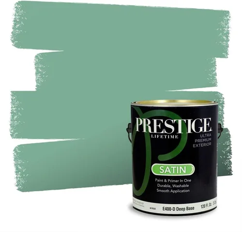 Miniatura 198 de Prestige Paints - Pintura exterior e imprimación en uno, 1 galón, plano, compatibilidad comparable con el color menta «Whipped Mint» de Behr