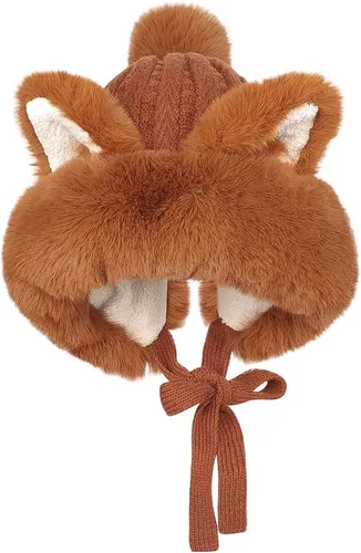 Miniatura 8 de Gorro de invierno de piel sintética para mujer, con orejas de gato de zorro, con orejera, pompón, sombrero de trampero de felpa cálida rusa