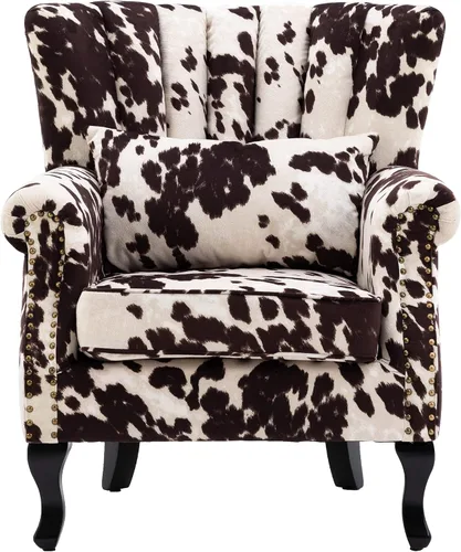 Miniatura 20 de CHAIRUS - Silla decorativa moderna de mediados de siglo con respaldo de canal, cómoda silla de sofá individual, silla con reposabrazos y almohada
