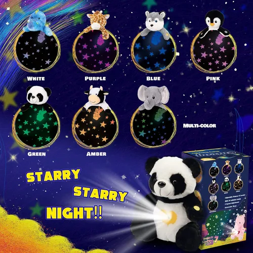 Miniatura 7 de Peluche de panda con proyector de estrellas musicales, luz nocturna ajustable, canta, animales de peluche iluminados, juguetes de peluche