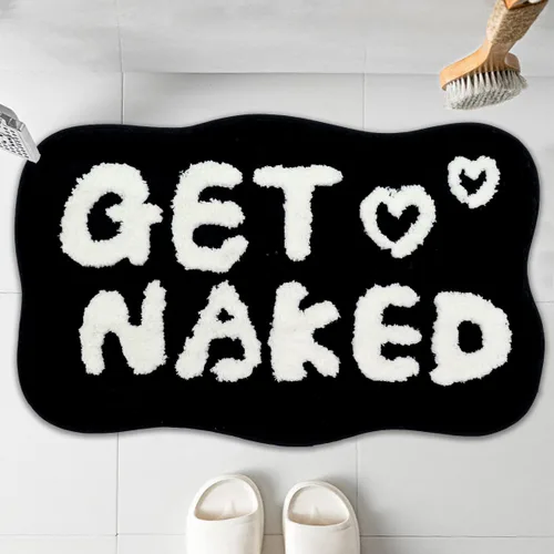 Miniatura 8 de Alfombra de baño con texto en inglés "Get Naked", alfombra de baño divertida, suave, antideslizante, bonita, divertida decoración de baño para Negro
