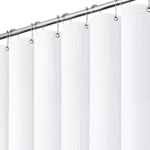 Miniatura 36 de Dynamene Cortina de ducha de tela larga – 78 pulgadas de largo, tejido gofre, cortinas de ducha de tela con peso para baño, juego de cortina de baño