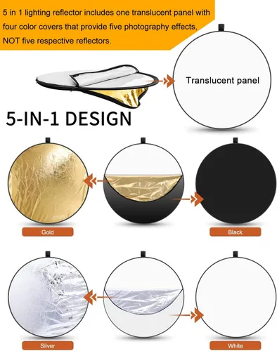 Miniatura 2 de Reflector de luz para fotografía con clip 24 pulgadas 5 en 1 portátil 23.6 in redondo plegable multi disco fotografía estudio foto cámara