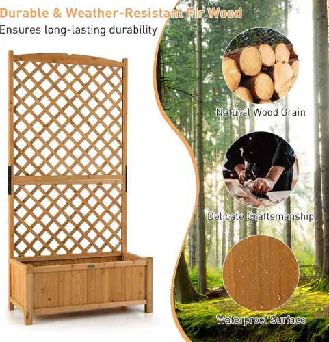 Miniatura 7 de Maceta de Jardín de Madera Giantex con Enrejado, Cama Elevada de 180 cm para Jardín, Enrejado Alto para Plantas Trepadoras y Flores, Maceta