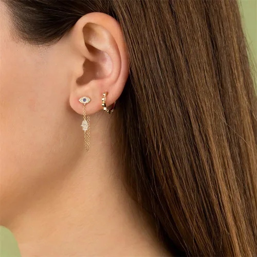 Miniatura 2 de Aretes colgantes con borla de palma de mal de ojo para mujeres y niñas, circonita cuíbica, hipoalergénica, cadena de borla, aretes colgantes