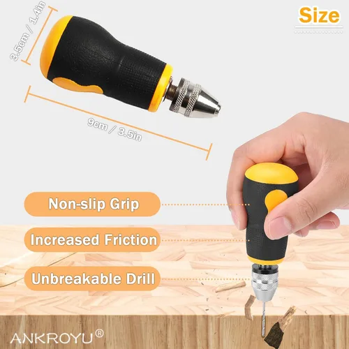Miniatura 5 de Taladro de mano para fabricación de joyas, herramientas rotativas de perforación de madera, mini taladro de mano con 10 brocas de acero de alta