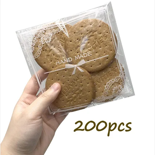 Miniatura 9 de 200 bolsas de celofán transparentes con lazo de encaje, bolsa de celofán, bolsa de regalo de fiesta para panadería, dulces, galletas A Hecho a mano